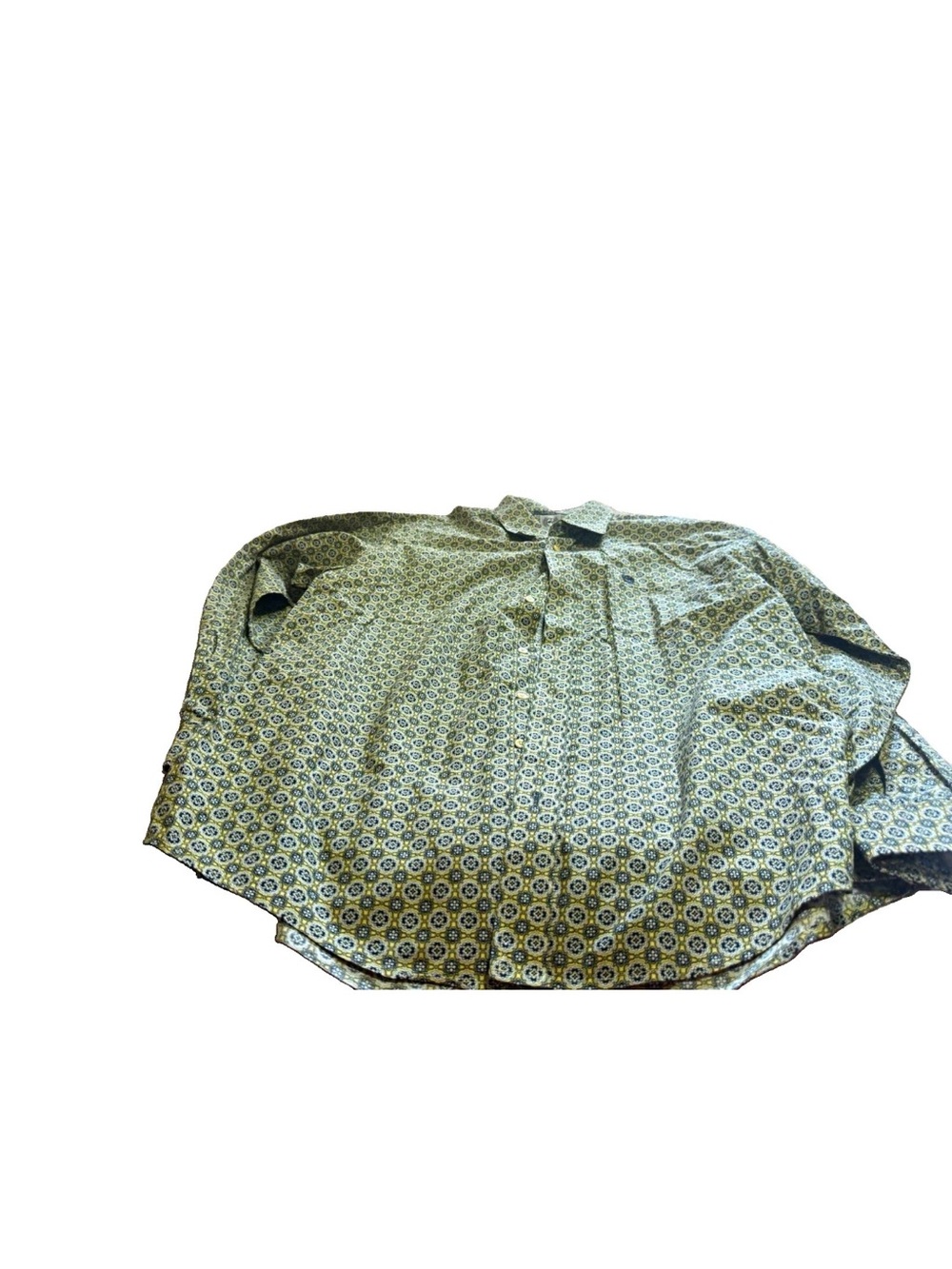 Cinch Mens Green Yellow Black Geometric Cotton Woven Button Up Shirt! Large